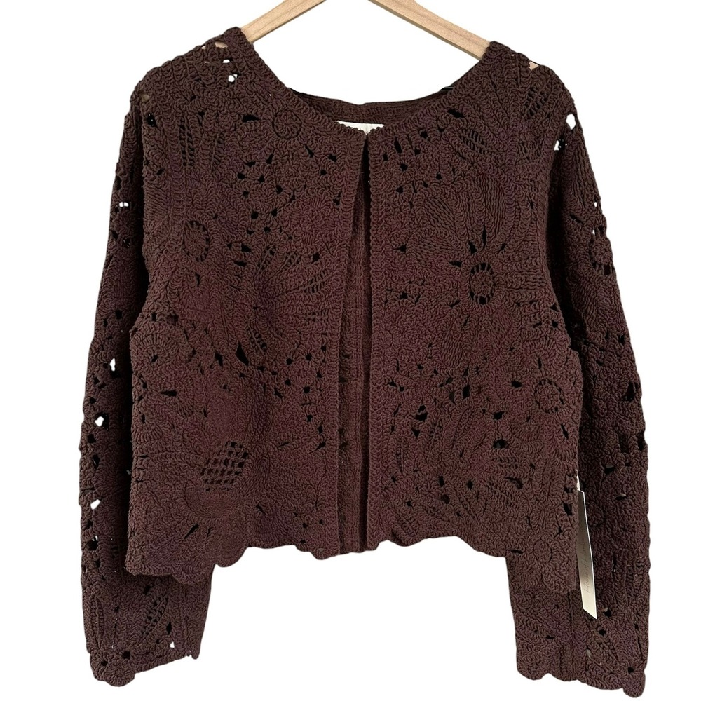 House of Harlow 1960 Martti Top Dark Chocolate Brown Crochet Cardigan Medium NEW